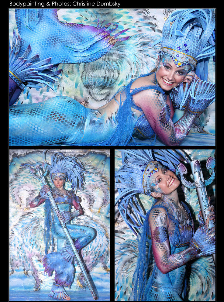 rainer callmund, reiner calmund, kallmund, meerjungfrau, nixe, meermaid, bodypainting, bodypaint, bodyart by christine dumbsky