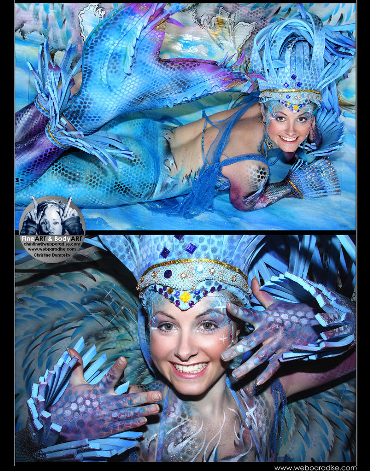 rainer callmund, reiner calmund, kallmund, meerjungfrau, nixe, meermaid, bodypainting, bodypaint, bodyart by christine dumbsky