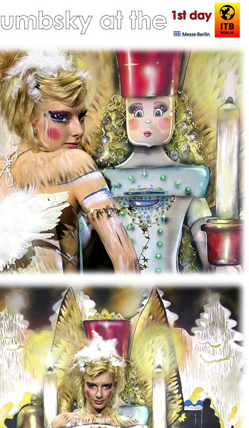 Lichterengel, light angel, Erzgebirge, Live bodyart on stage for TGMS, für Tourismus und Marketinggesellschaft Sachsen mbH im Auftrag des Kultusministeriums Sachsen, please be aware of photo and art copyright: Stage painting and Bodypainting and photos by: Christine Dumbsky, www.webparadise.com, high resolution photos are available on demand