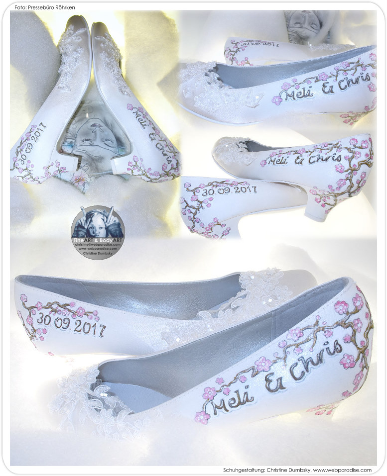 Hochzeitsschuhe - Airbrushbemalung - Schuhbemalung, Brautschuhe, bemalte Schuhe fr die Braut, Brautschuhbemalung, Handbemalte Schuhe fr die Hochzeit, Hochzeitsschuhe individualisiert, personalisiert, Brautschuhe handbemalt, Handbemalte Brautschuhe, Brutigam - bemalte Schuhe fr den Mann und die Frau, schuhdesign, hochzeit, schuhe, damenschuhe, high heels bemalt, schuhgestaltung und schuhbemalung von Christine Dumbsky