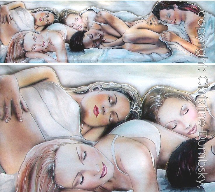 Frauen, Frauengemaelde, gemaelde, leinwand, frau, schlafen, dormier, sleep, sleeping beauty, traeumen, traeumende, dream, dreams, dreaming, schlummern, weiss, emanzipation