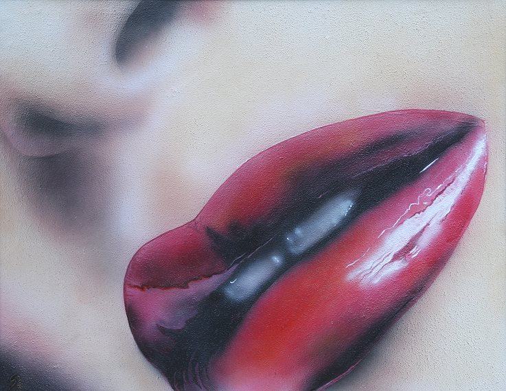 kiss, kuss, kussmund, küssen, kuessen, rote lippen, red lips, bocas rocho, inspired by Tom Jones song KISS, painting copyright Christine Dumbsky