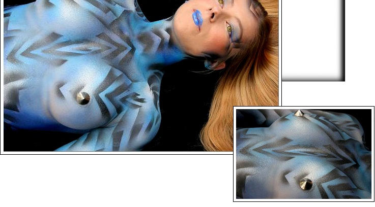 piercing, pierced, piercen, burstpiercing, brustwarzenschmuck, bodypaint, bodypainting, bodyart, blaues bodypaintmodel, blue painted, blau, erotic art, erotische kunst, copyright by Christine Dumbsky