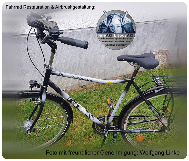 Fahrrad restauration nach Kundenwunsch mit Frank Zappa design by Christine Dumbsky best airbrush airbrushgestaltungen airbrushbemalungen, airbrush fahrrad, fahrrad bemalen lassen, fahrrad restaurieren lassen