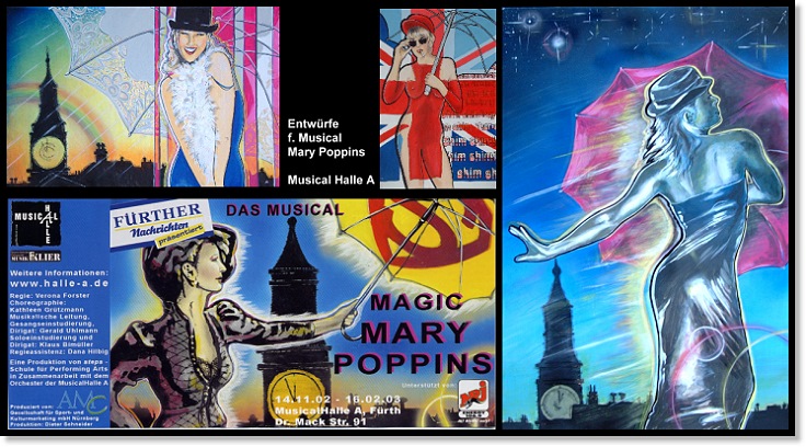 mary poppins, Plakat und Flyer für Musical Halle A