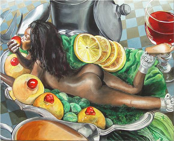 braunes Mädchen auf silbernem Tablett - gut (pro-)portioniert ;-)