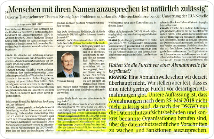 Datenschutz für Internetseiten Impressum Thomas Kranig Datenschutz Bayern