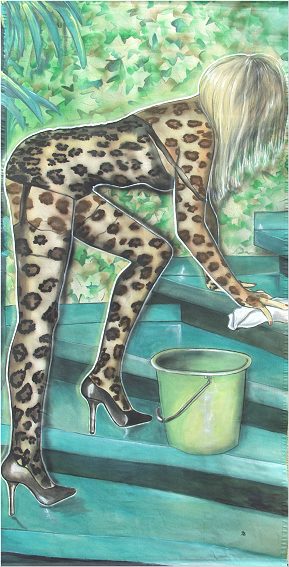 Welcome to the jungle - homebody series, willkommen im Jungel - Hausfrauen serie, Gemaelde, Frauenbilder, Frauengem&auml;lde, Akt, Aktmalerei, erotische Kunst, erotische Malerei, erotic art, paintings, painting