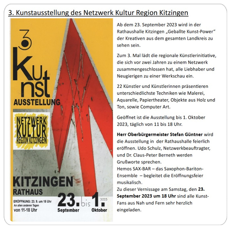 Rathaus Kitzingen Kulturnetzwerk Region Kitzingen Rathaus 23.09.-1.10.2023 