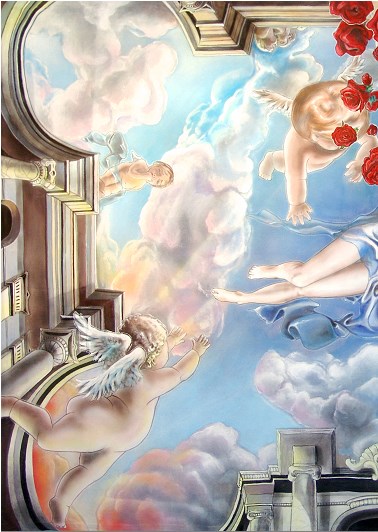 Engel, Engelbild, Schutzengel, schlafende Engel, Babyengel, kleine Engel, Angels, baby angel, sleeping angel, protection angel, Sky, Himmel, Wolken, Deckengemälde, Deckengemaelde, cealing painting, Illusionsmalerei, Illusionsgemaelde, illusion paint