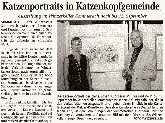 Mainpost - newspaperarticle about christine organising Ms. Gu exhibiton in Sommerach