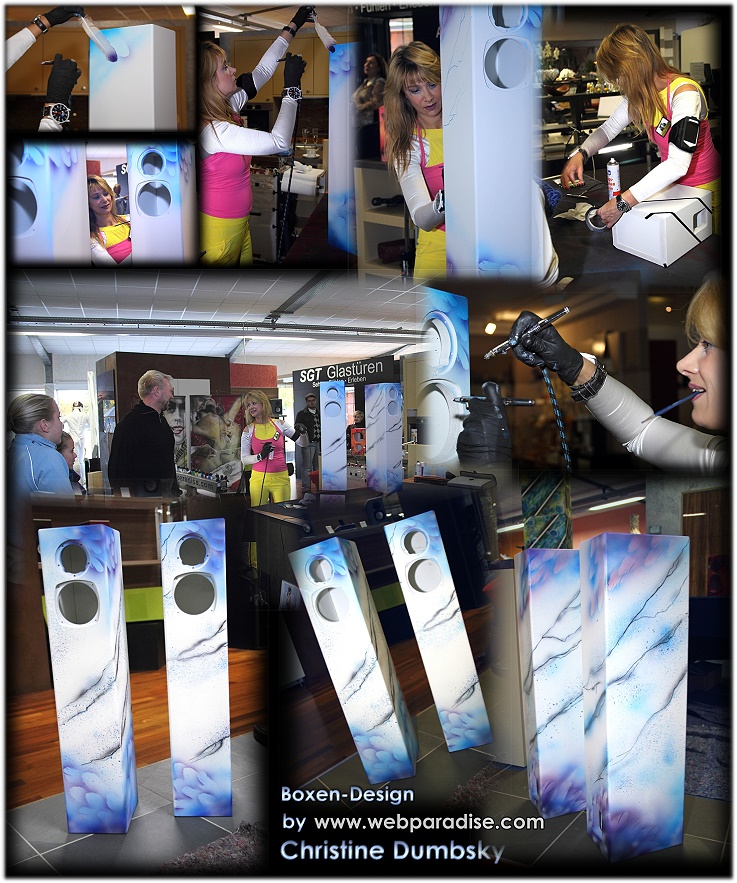 lautsprecher, loudspeaker, boxen, lautsprecherboxen, musikboxen, music box, music boxes, speaker, airbrushdesign, airbrush, design, liveart, livemalerei, livepainting, custompainting, custompaint, customart, liveart, livemalerei, kundenprodukte by Christine Dumbsky, www.webparadise.com