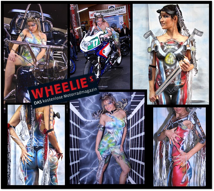 wheehlies, Motorrad, Motorradmesse, Mortorr&auml;der, Motorraeder, Motorradfahren, Bodyart und Heisse &Ouml;fen