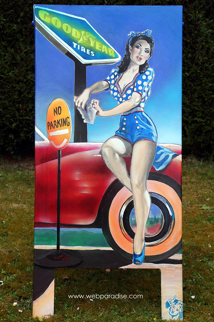 Pin-up Girl, pinup m�dchen, pinup art, pin-up art, erotic art, erotische Kunst, Frauenbilder, frauenbild, erotische gem�lde, pin up, by Christine Dumbsky, webparadise , nabholz, no parking, parkschein zerreissen, parken verboten, good year tires