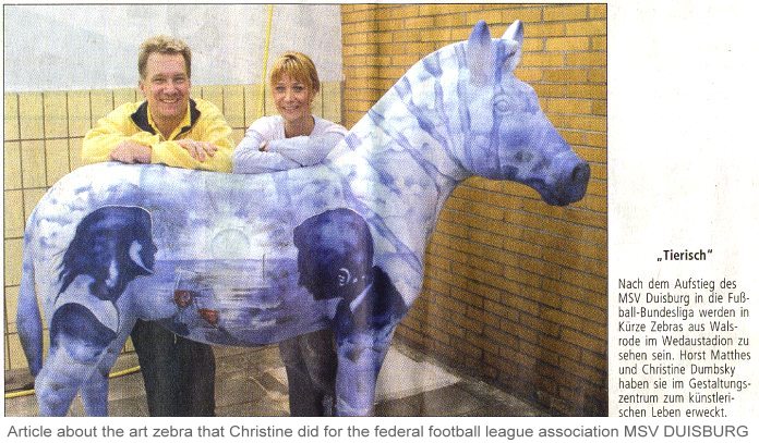 article about the art zebra done by Christine for the federal football  league association MSV Duisburg